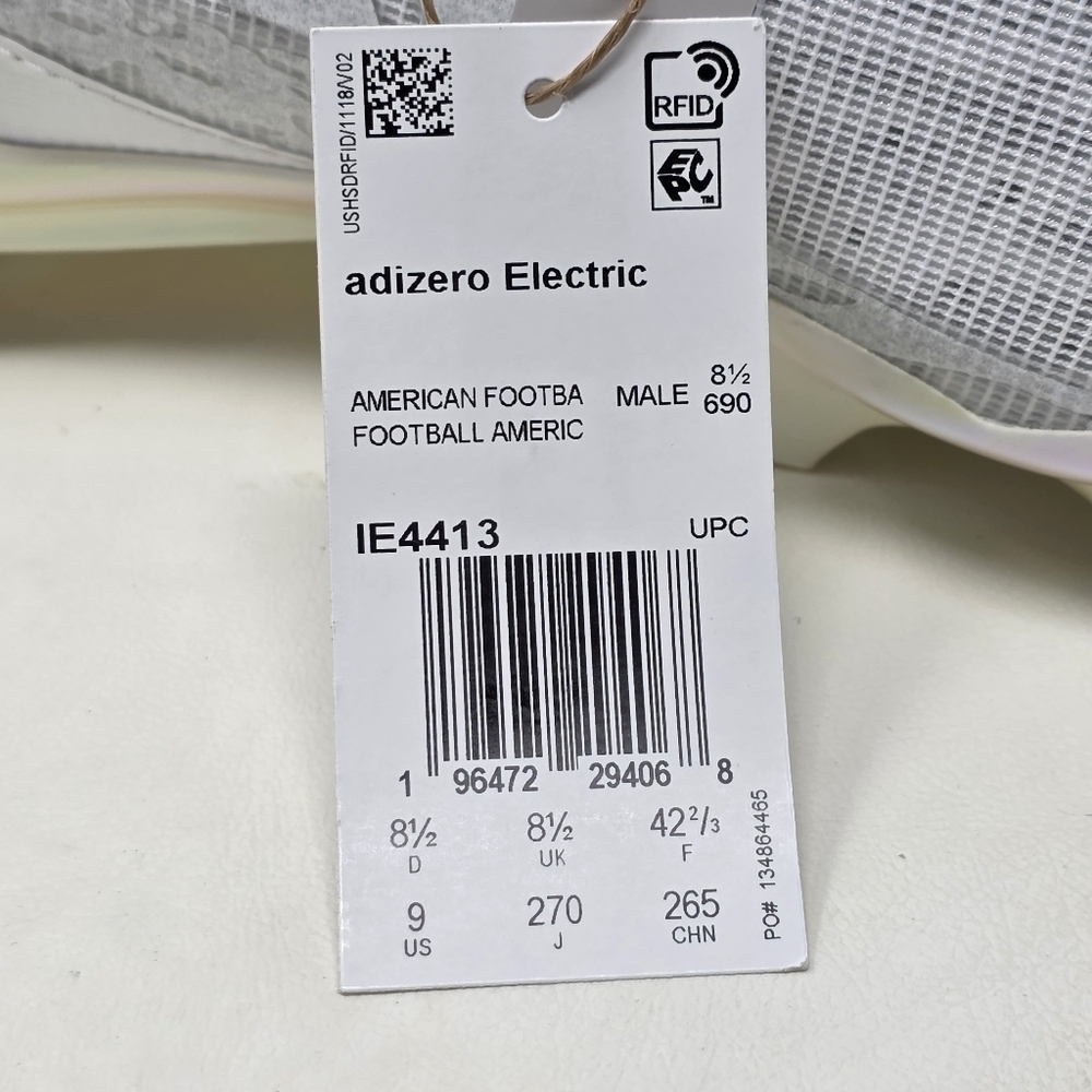 Adidas Adizero Electric American Football Cleats White Men's Size 9 IE4413 New - Picture 4 of 13